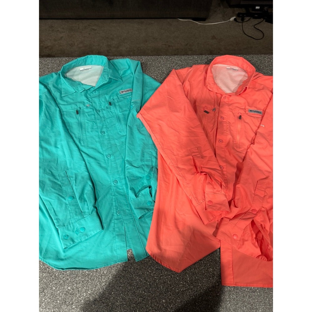 Columbia Women's Button-Down Fishing Shirts in Teal & Coral